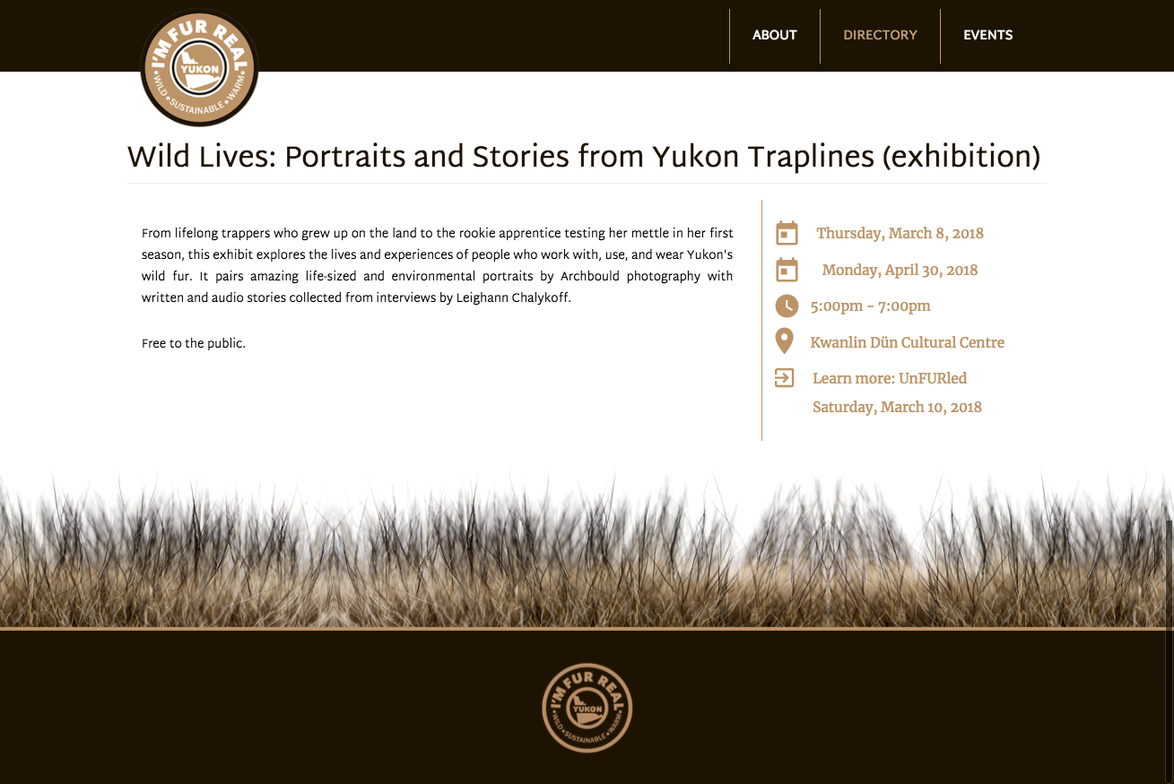Website graphic design of Unfurled Wild Lives exhibition created for Shot in the Dark Productions in 2018