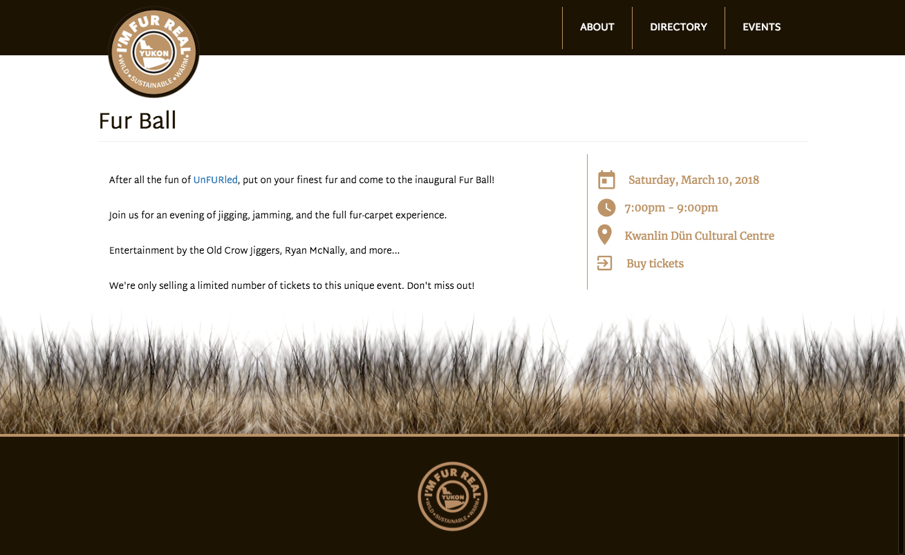 Website graphic design of Unfurled Fur Ball event created for Shot in the Dark Productions in 2018