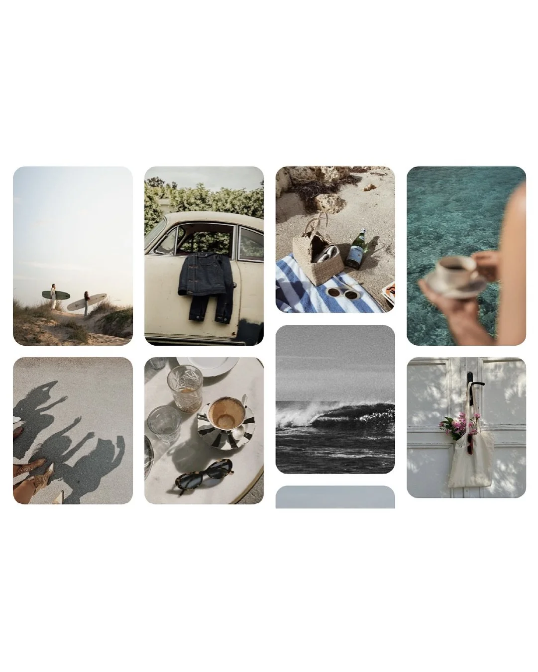 A muted coastal palette combining soft grays, sage greens, warm creams, and dusty blues &mdash; drawn from natural textures, vintage details, and everyday moments. This aesthetic balances professional credibility with approachable warmth.

Your brand