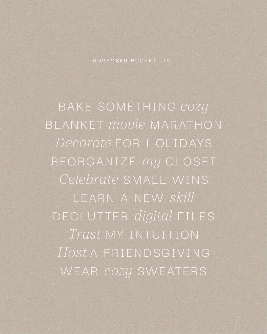 Embracing all the cozy November vibes ☕🍂 This month is all about slowing down and savoring the simple things&mdash;from baking sessions that make the house smell like home to finally tackling that closet I&rsquo;ve been avoiding. Planning a Friendsg