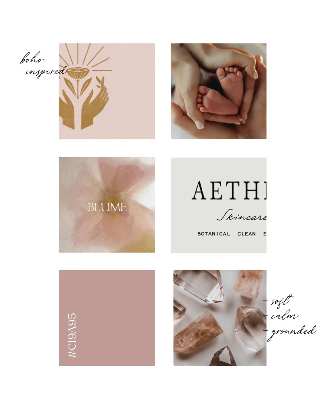 So excited to share these moodboards for Pure Love Wellness! Lauren is launching her solo midwifery practice in Upstate NY this summer, offering prenatal, home birth, and postpartum care. We&rsquo;re exploring earthy, grounded vibes with botanicals a