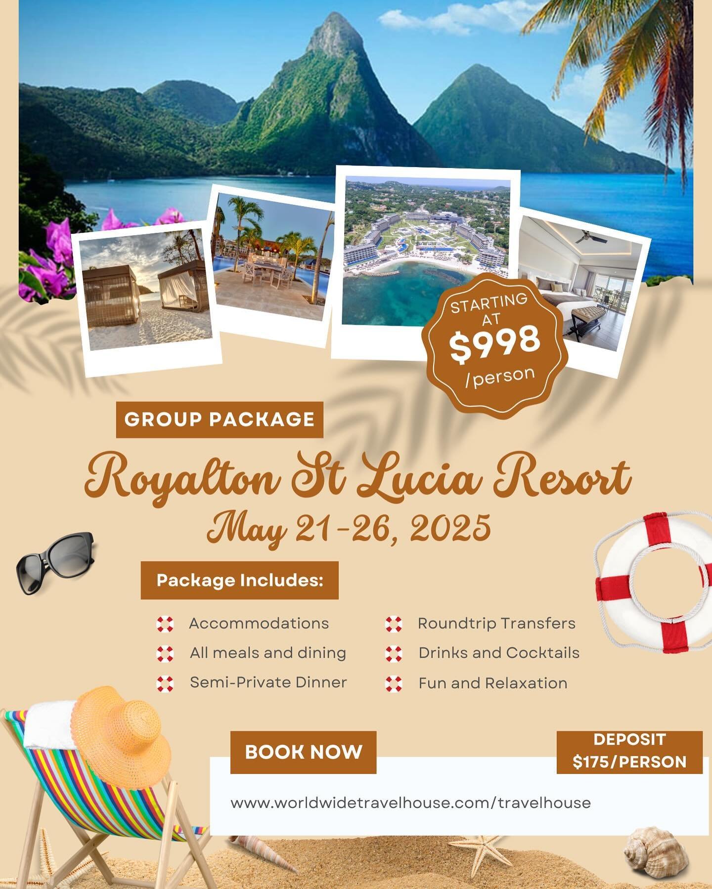 ST LUCIAN EXPERIENCE - 2025 | MAY 21-26TH, 2025
LINK IN BIO

Brought to you by Worldwide Travel House 🌎

Relaxing All-Inclusive vacation to the beautiful island of St Lucia

PASSPORT IS REQUIRED

Airfare not included 🙅🏾&zwj;♂️✈️ | Airport code: UV