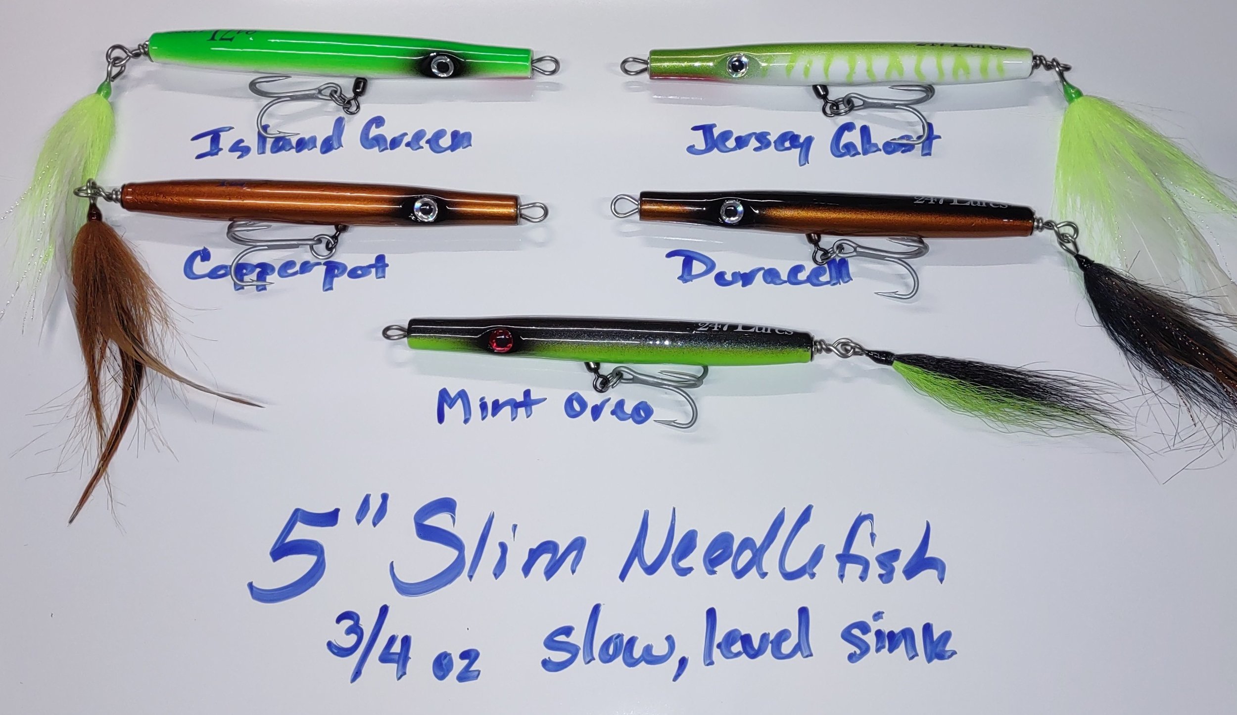Needlefish Slow Sink Slim 5 ~0.75oz — 247 Lures - Handmade wooden lures