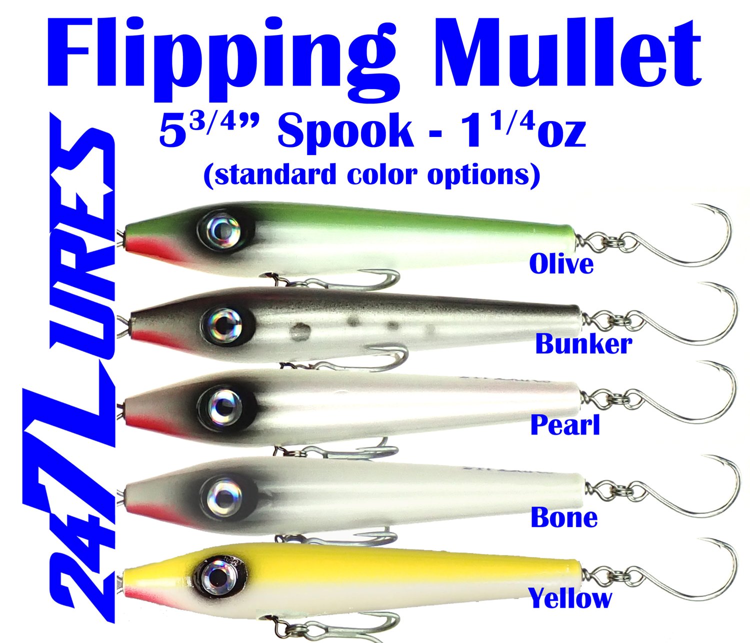 Flipping Mullet Spook - 5.75 ~1.25oz — 247 Lures - Handmade wooden lures