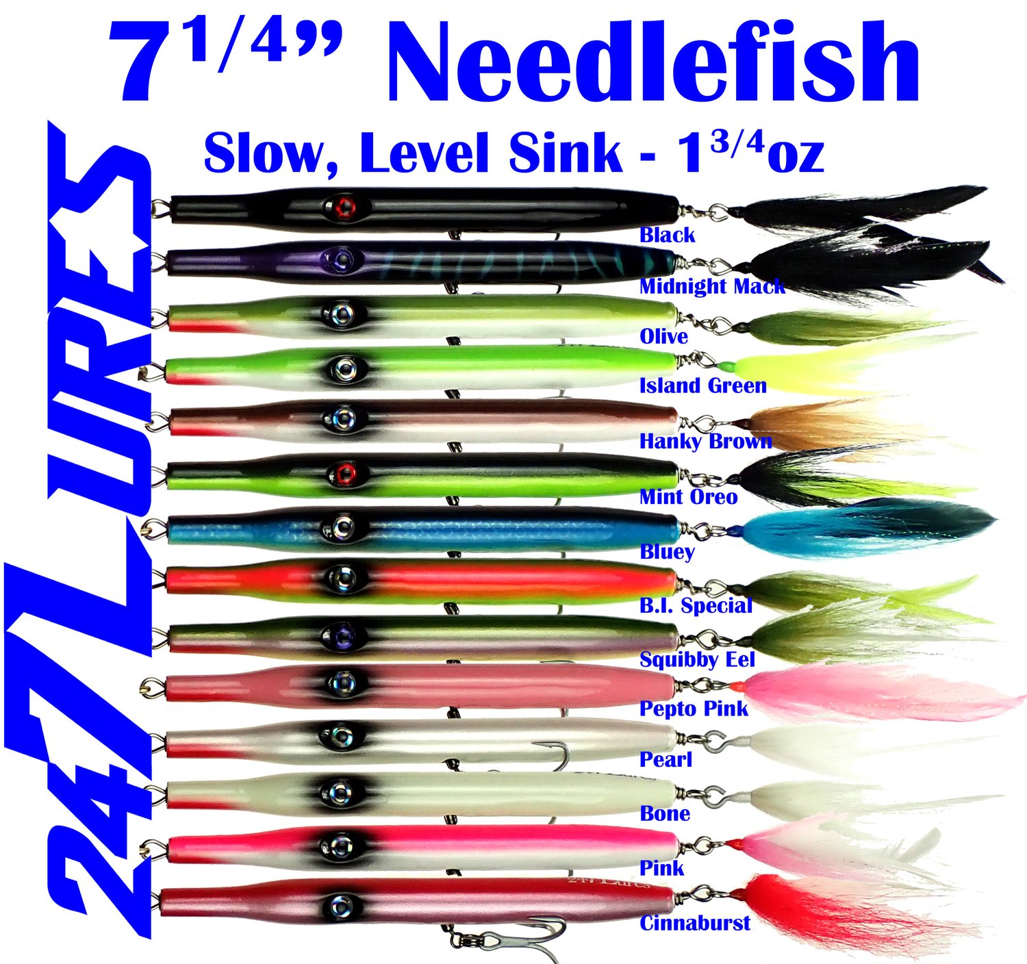 Needlefish Slow Sink 7 ~1.75oz — 247 Lures - Handmade wooden lures
