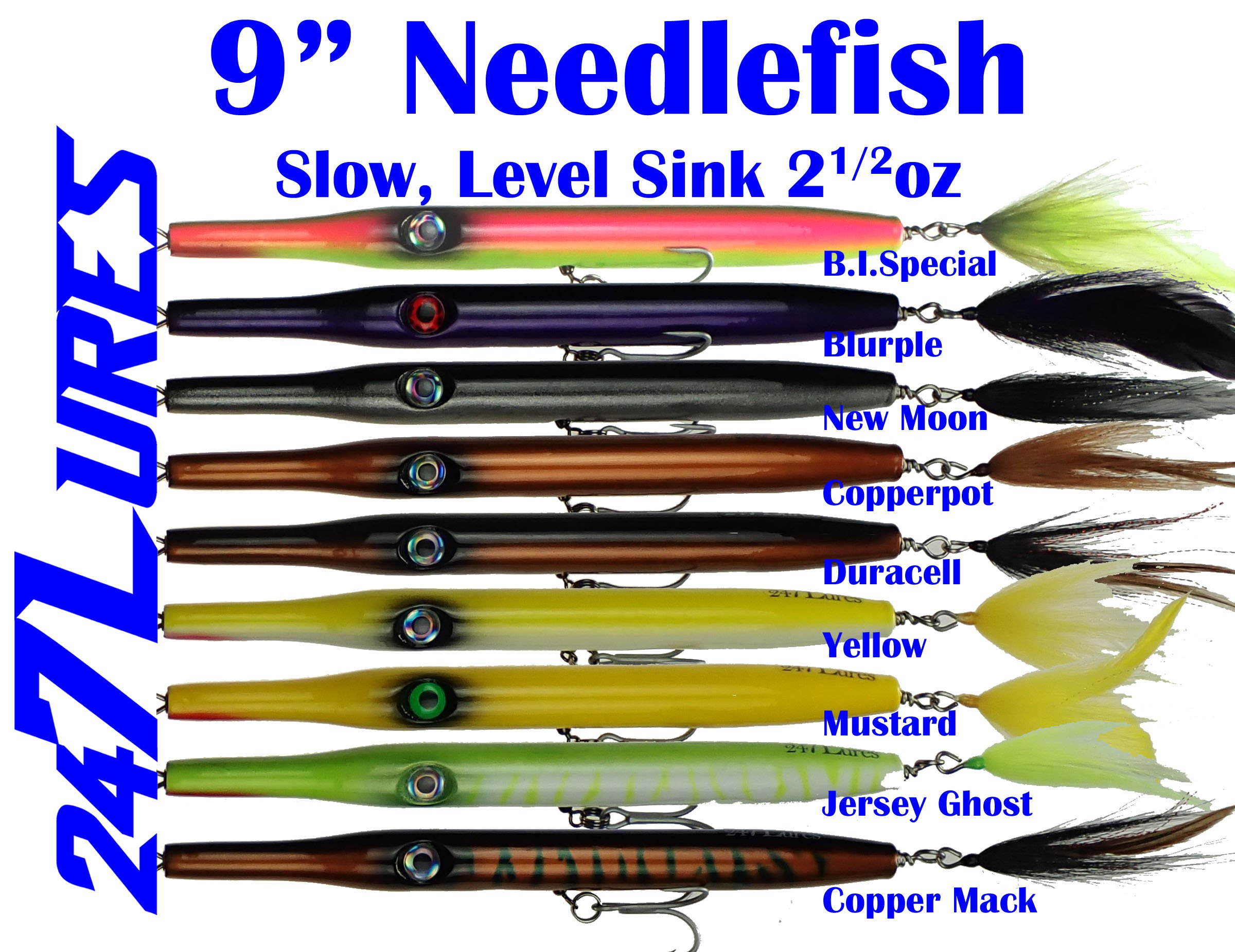 Needlefish Slow Sink 7 ~1.75oz — 247 Lures - Handmade wooden lures