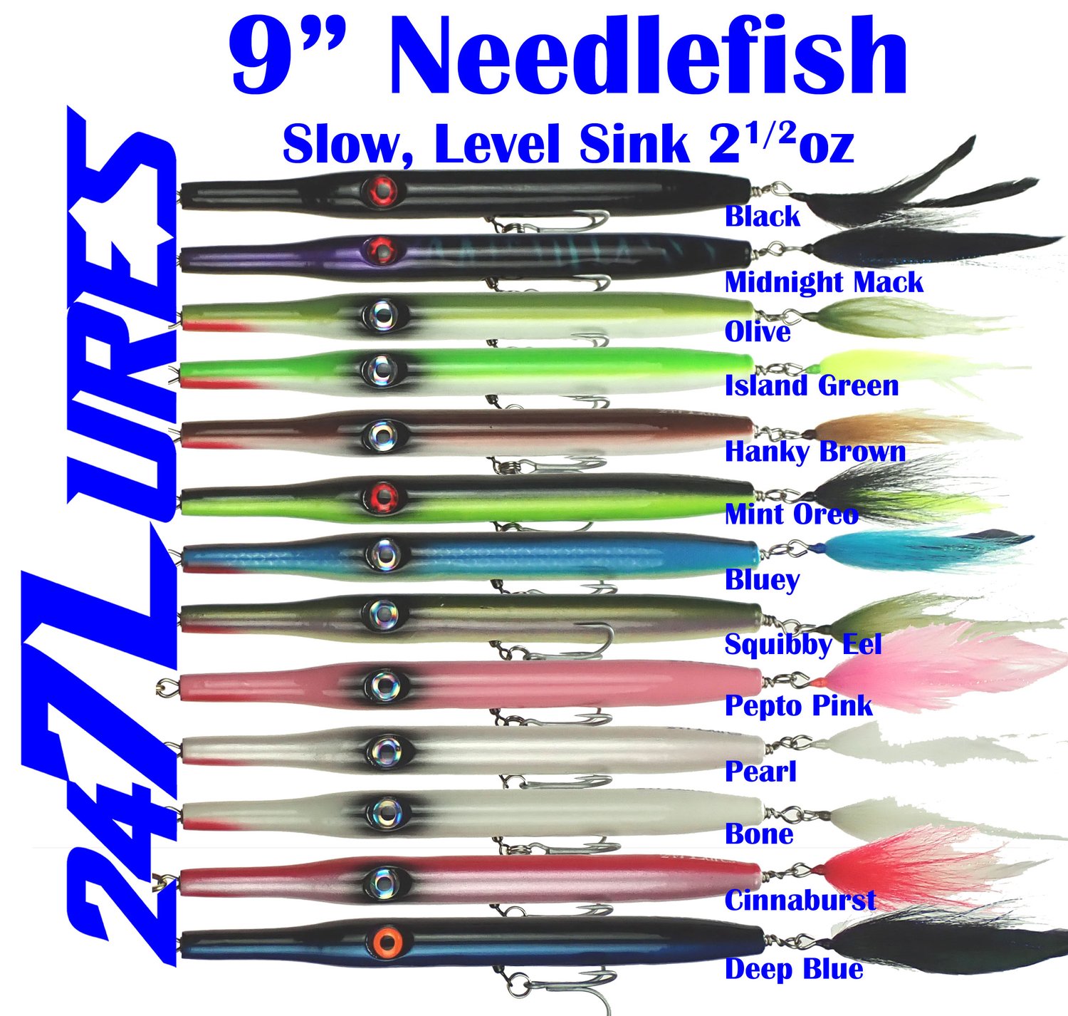 Needlefish Slow Sink 9 ~2.5oz — 247 Lures - Handmade wooden lures