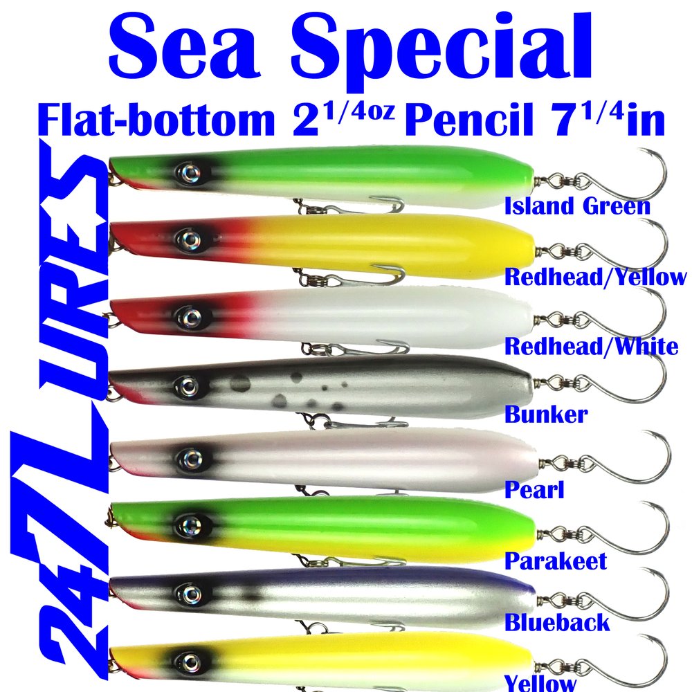 Sea Special Flat-Bottom Pencil Popper 7.25 ~2.75oz — 247 Lures - Handmade  wooden lures