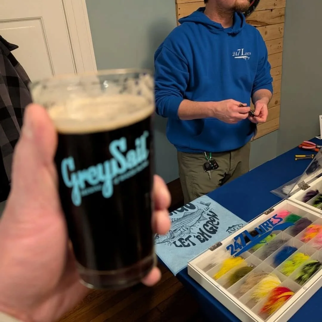 From the &quot;Singles Night&quot; held recently at @greysail with @saltwaterguidesassociation @saltwateredge @hogyfishing and @247lures . All the flags you see on the 247 Lures table are tied by @richardstrolis so they're local, handmade, and super 