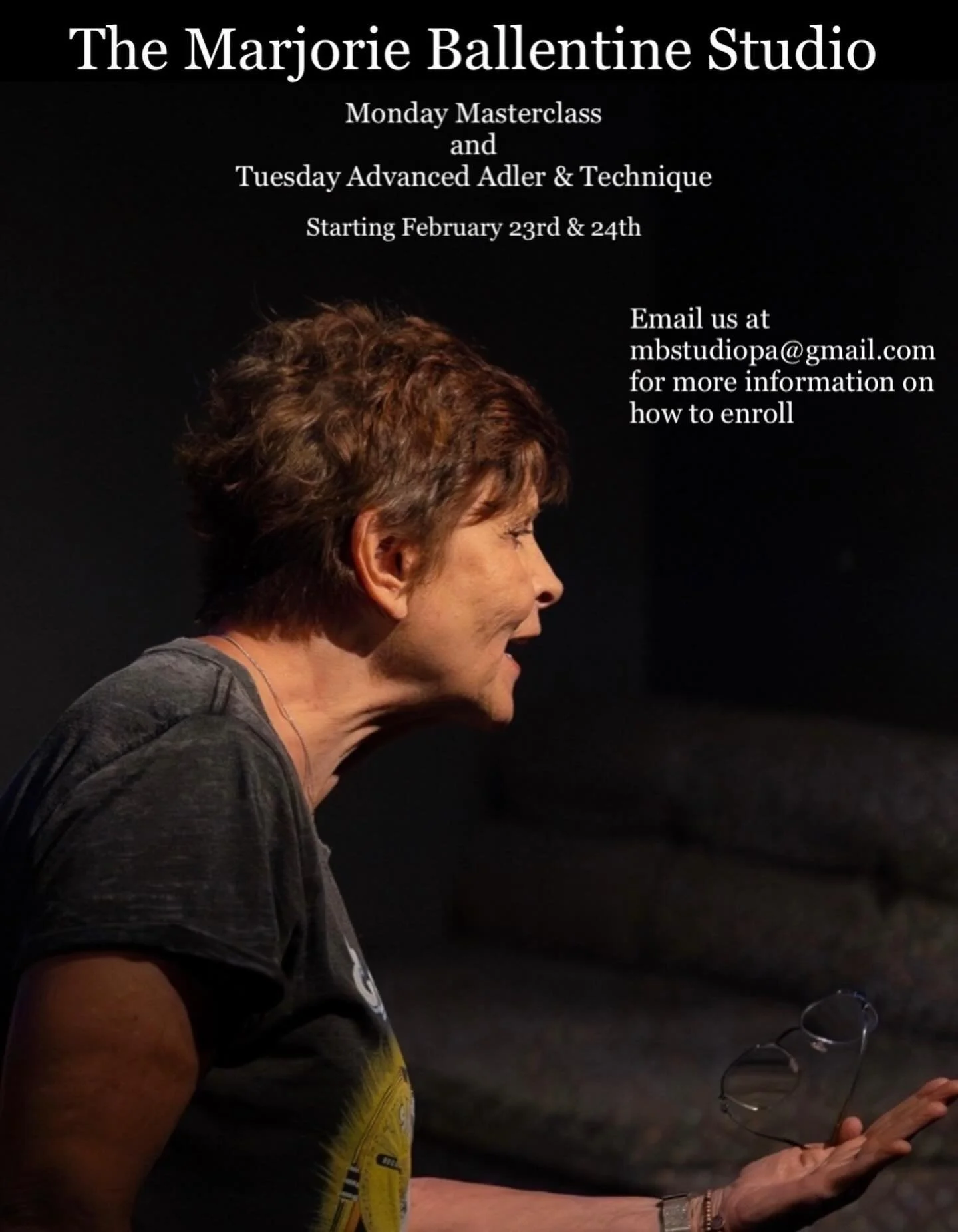 Last chance to enroll in our February/ March sessions! We&rsquo;d love to have you. Email us or click the link in bio for more information on how to join. #marjorieballentinestudio #stellaadler #acting #actingclass #actingskills