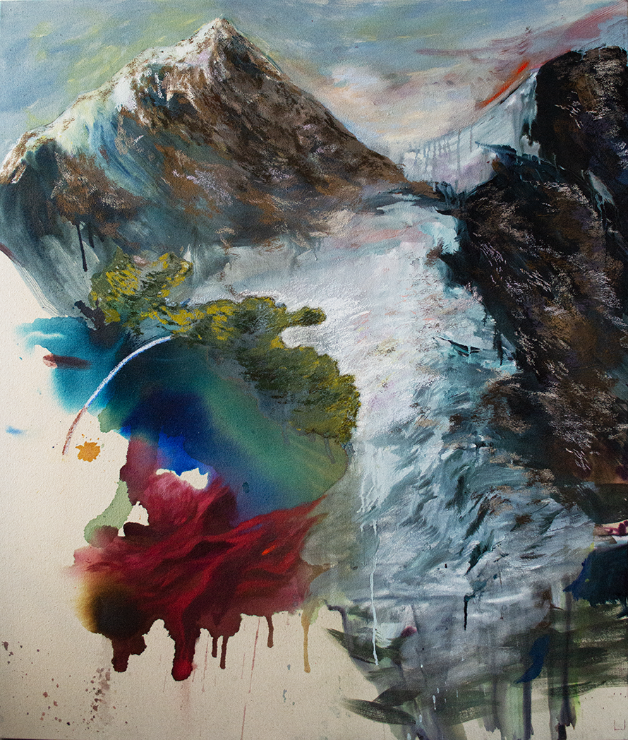 The underside of your chosen path,
a collection of untold stories,
secret dreams, 
wilt every day, slowly.
48 x 40 inches || Watercolor, Acrylic, Pastel on Canvas || Available || 2025