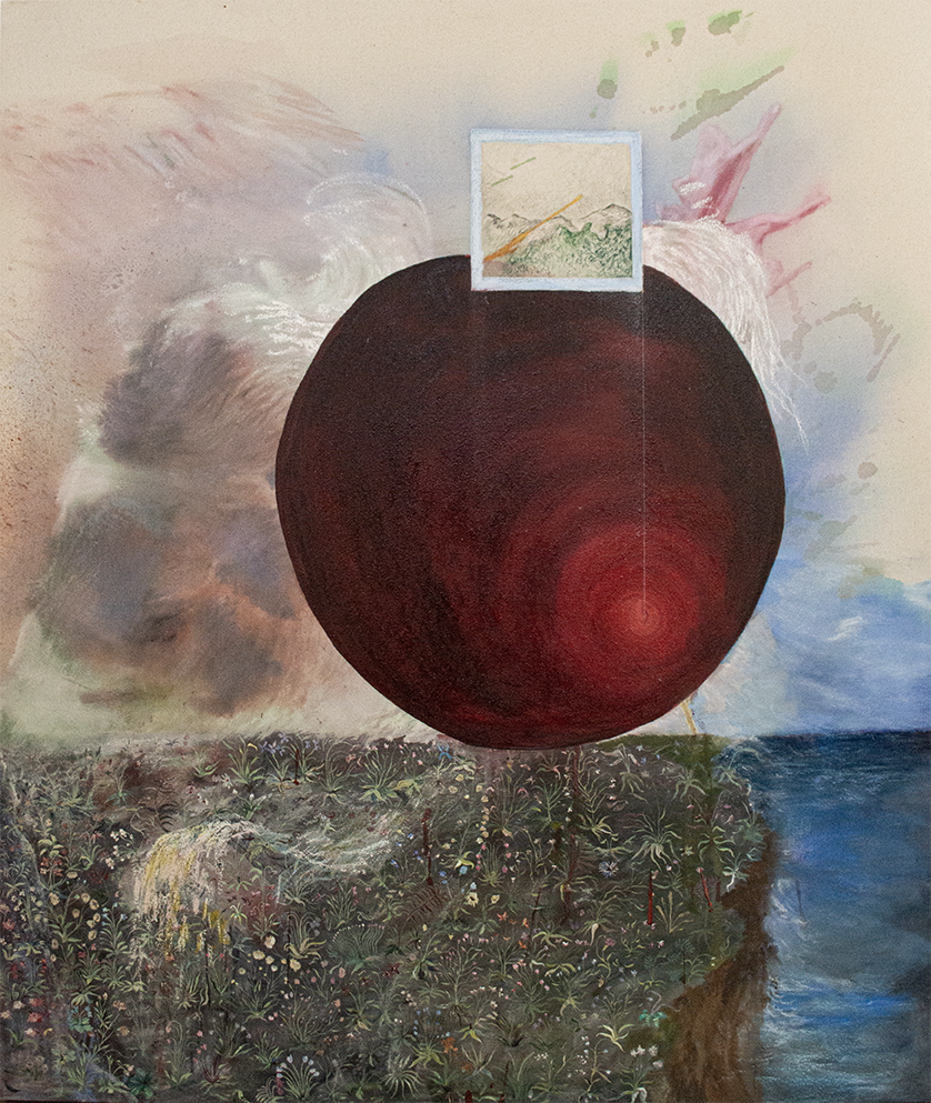 Future happiness cast just above your being,
a dream so far away,
keeps you tilted towards possibility,
you’ll stay here another day.
48 x 40 inches || Watercolor,  Acrylic, Pastel on Canvas || Available || 2025