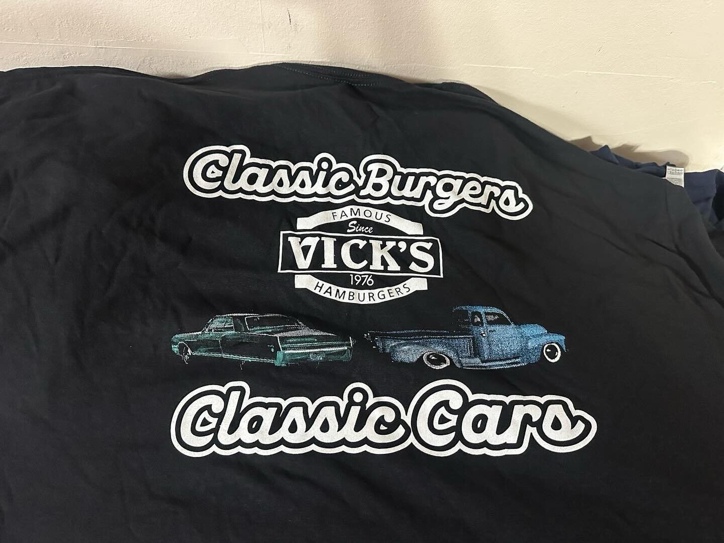 T shirts available at the Saratoga location small, large, xl and 2x. Starting at $20 great stocking stuffer for Christmas! #vicksfamoushamburgers