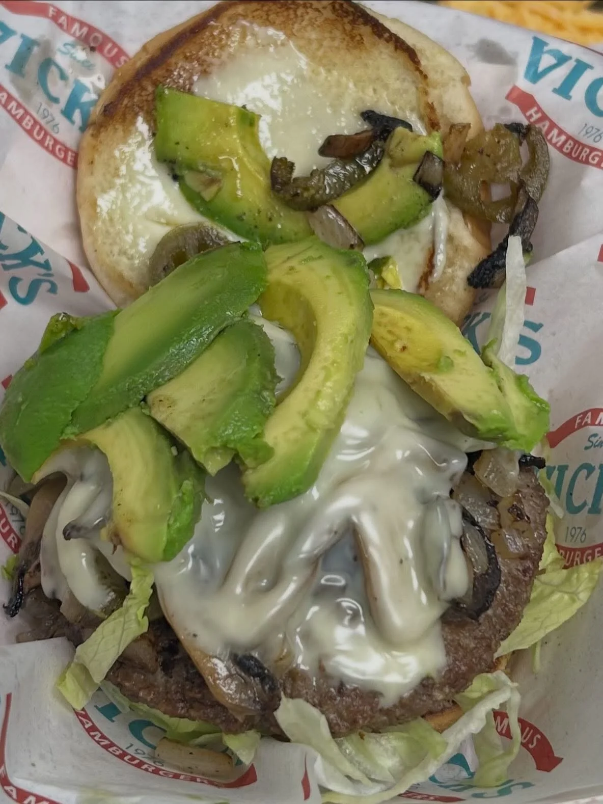 A couple of delicious items we made today. Chili cheese fries with bacon and grilled onion and a mushroom burger with avocado!