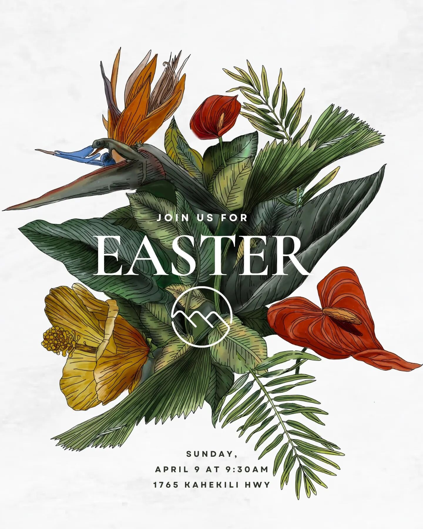 Join us this Sunday in celebration of Christ's resurrection.

After service we'll have a potluck and easter egg hunt for the kids.

Mahalo to our sister, @sarahsparksmusic for the beautiful art 🤙🏽