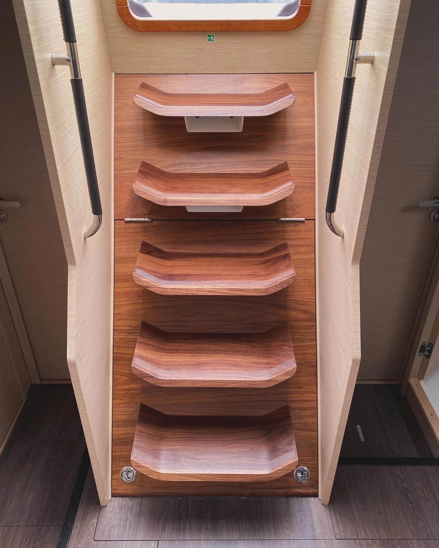 Walnut Companionway steps onboard Jeanneau 51