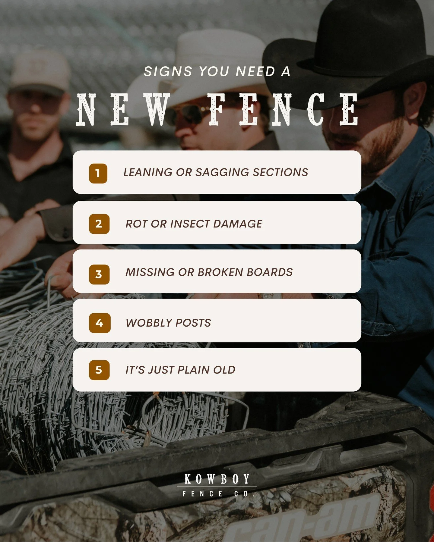 Some tell-tale signs that you need a new fence. 🔨 Whether you've got a leaning, rotten, or broken fence, we're here to help! For projects from aluminum to vinyl to chain link, Kowboy is the way to go.⁠
⁠
Comment QUOTE and we'll send you a link to pr