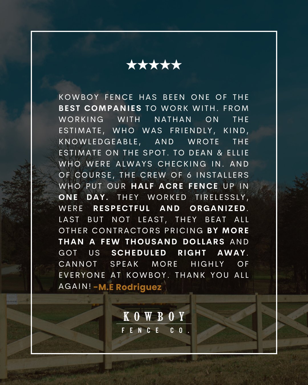 From estimate to install, our goal is always the same! Show up, work hard, and take care of our customers. We&rsquo;re grateful for feedback like this! If you're ready to start a new project, call a Kowboy! 🤠⁠
⁠
#Kowboy #KowboyUp #KowboyFence #Nashv