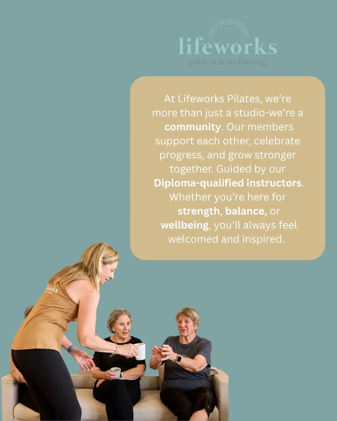 We love our Lifeworks community! Stronger, supported, and moving together every day. #LifeworksPilates #PilatesCommunity #pilatesballina #ballinabyron #ballinamums #northernriverswellness #activeaging #byronlife #movementheals #northernriverssmallbus