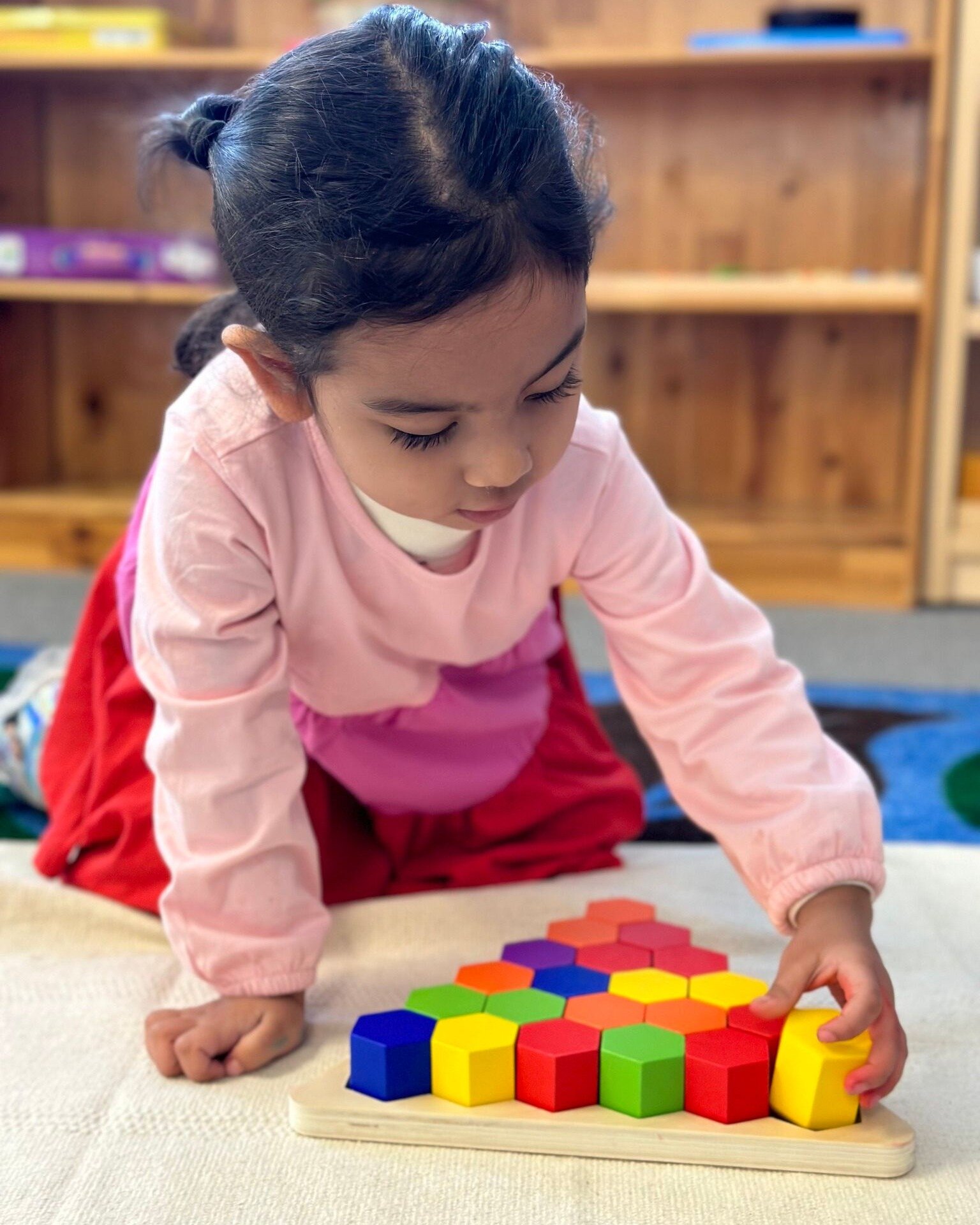 Students have fun fitting the shapes together and noticing the different colors. They develop their concentration, fine motor skills and confidence.

#montessorimaterial #finemotorskill #concentration