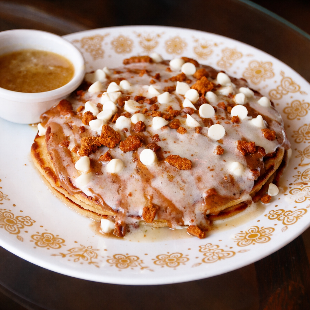 Cinnamon roll pancakes with syrup.png