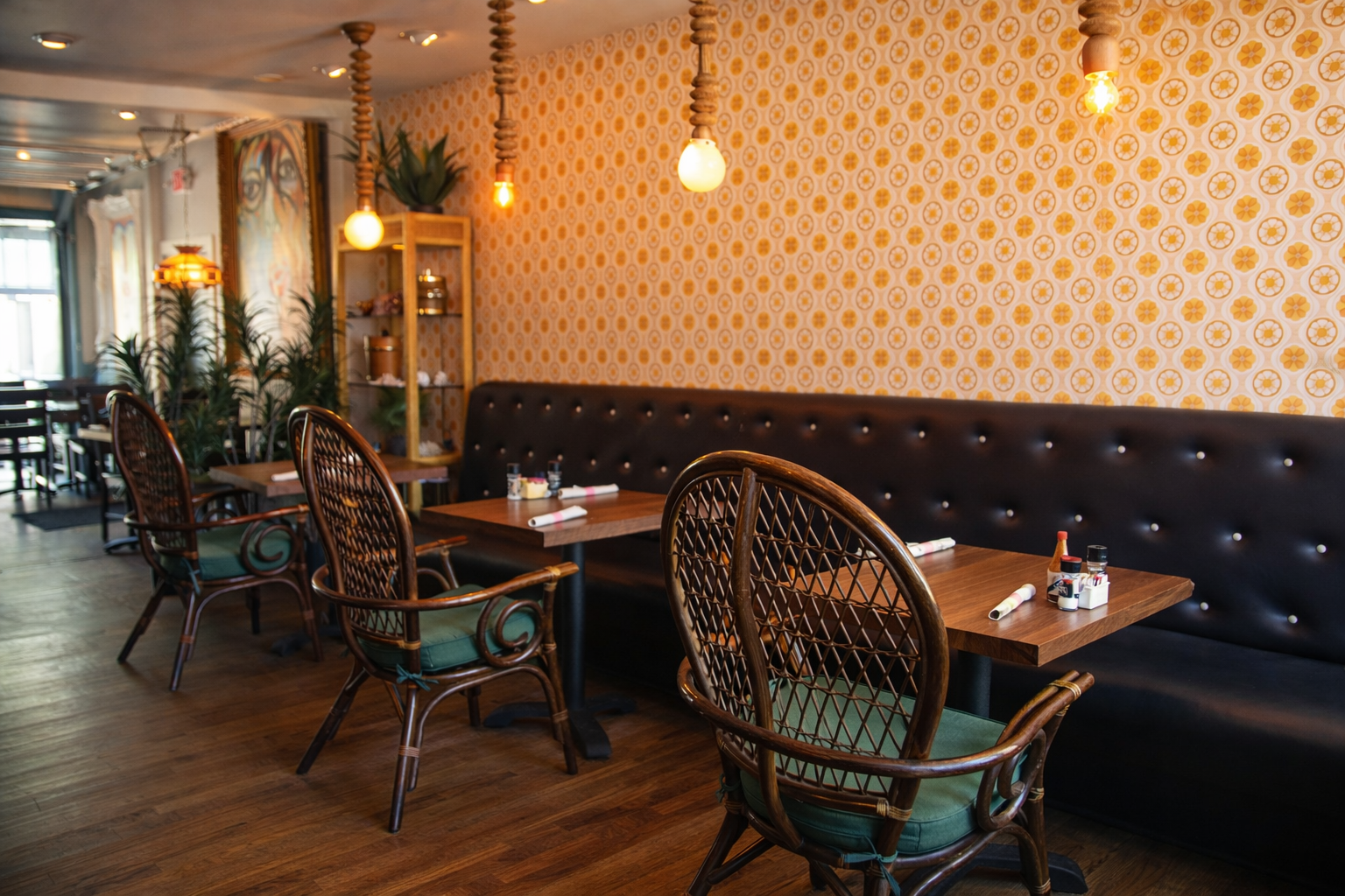Retro dining space with warm lighting.png