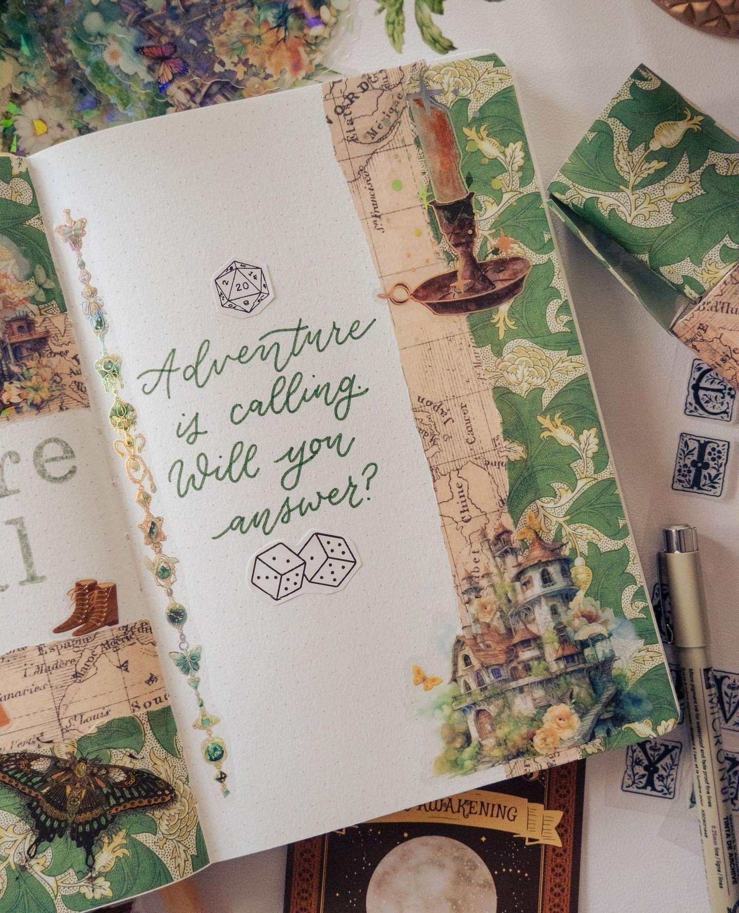 Are you ready to go on an adventure with me? I'm running a fun immersive Adventure Journaling workshop next Saturday the 27th at @stashworldshop! ⁠
⁠
What's adventure journaling? It's like junk journaling meets the dice-roll-decision-making of D&amp;