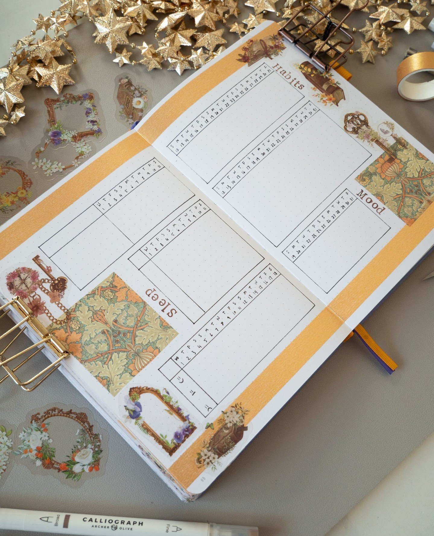 May trackers in the Giveaway Journal, giving Art Nouveau wallpaper vibes with a cottagecore twist.