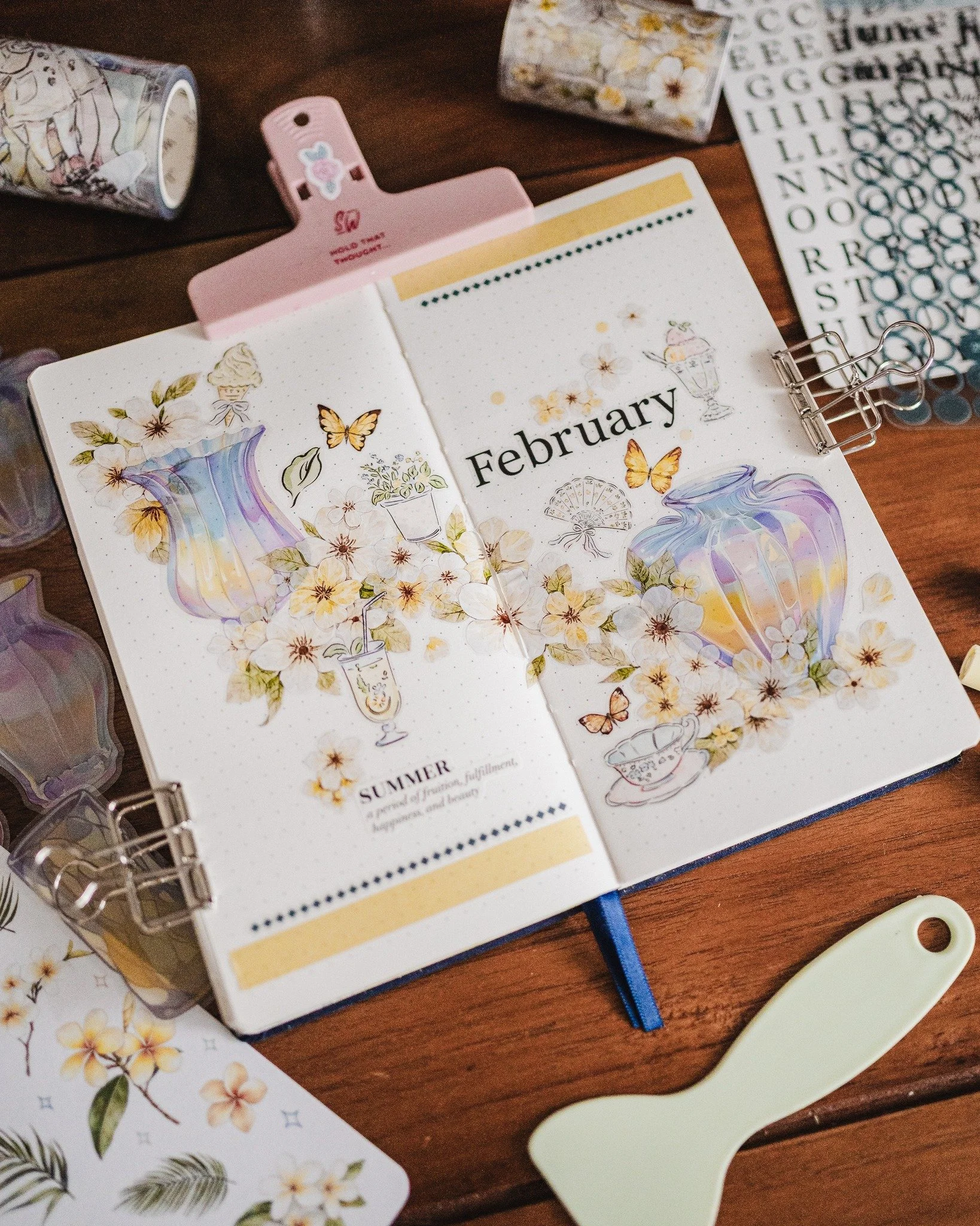 I'm having SUCH a good time planning in a travellers size this year! Somehow smaller page space = extra brain space. This theme is my grateful farewell to summer - inspired by garden parties and summertime treats. 

In these pages:
Journal from @note