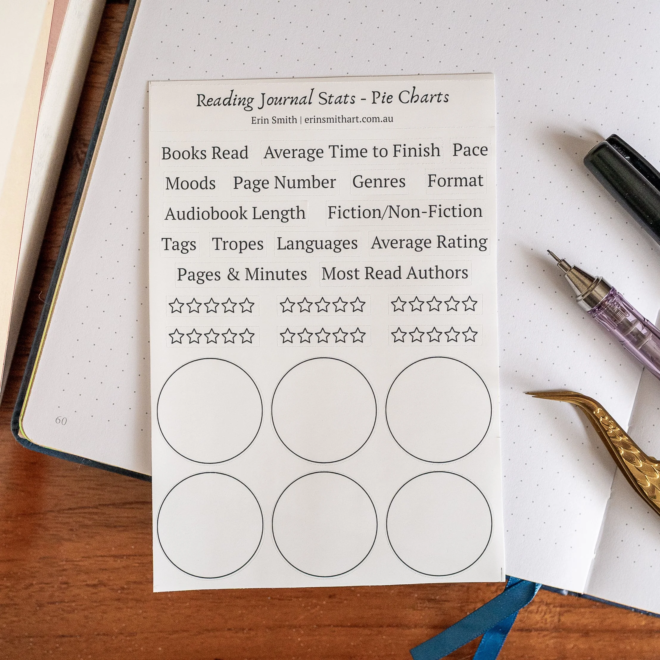 Reading Stats & Pie Charts - Printable Sticker Sheet