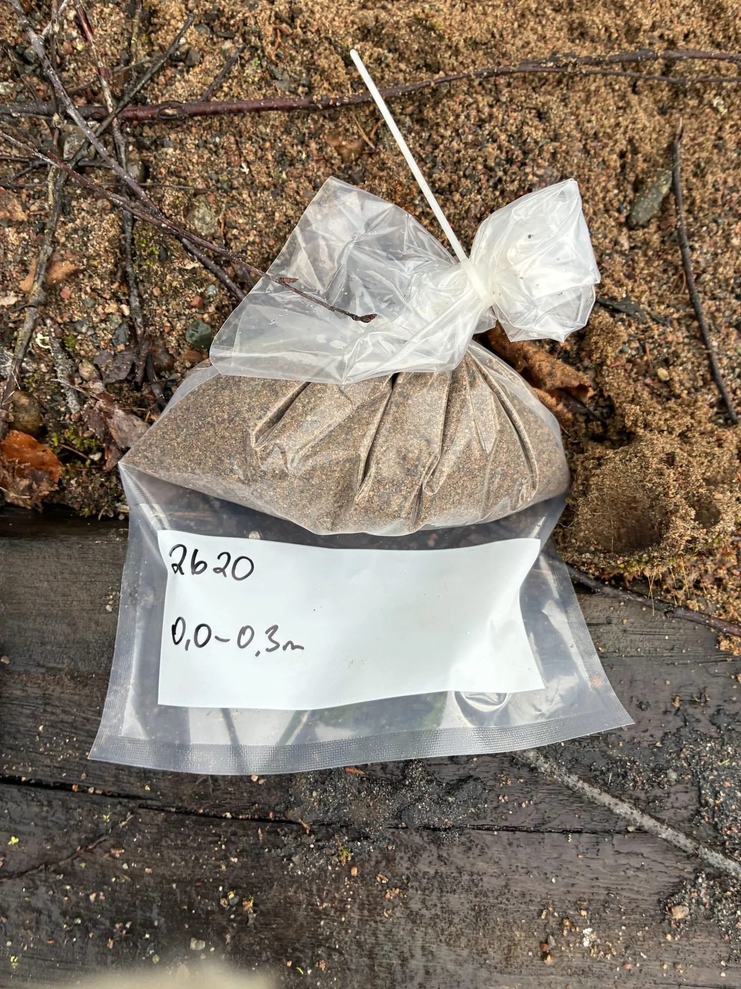 Märkt provpåse med jordprov från miljöprovtagning