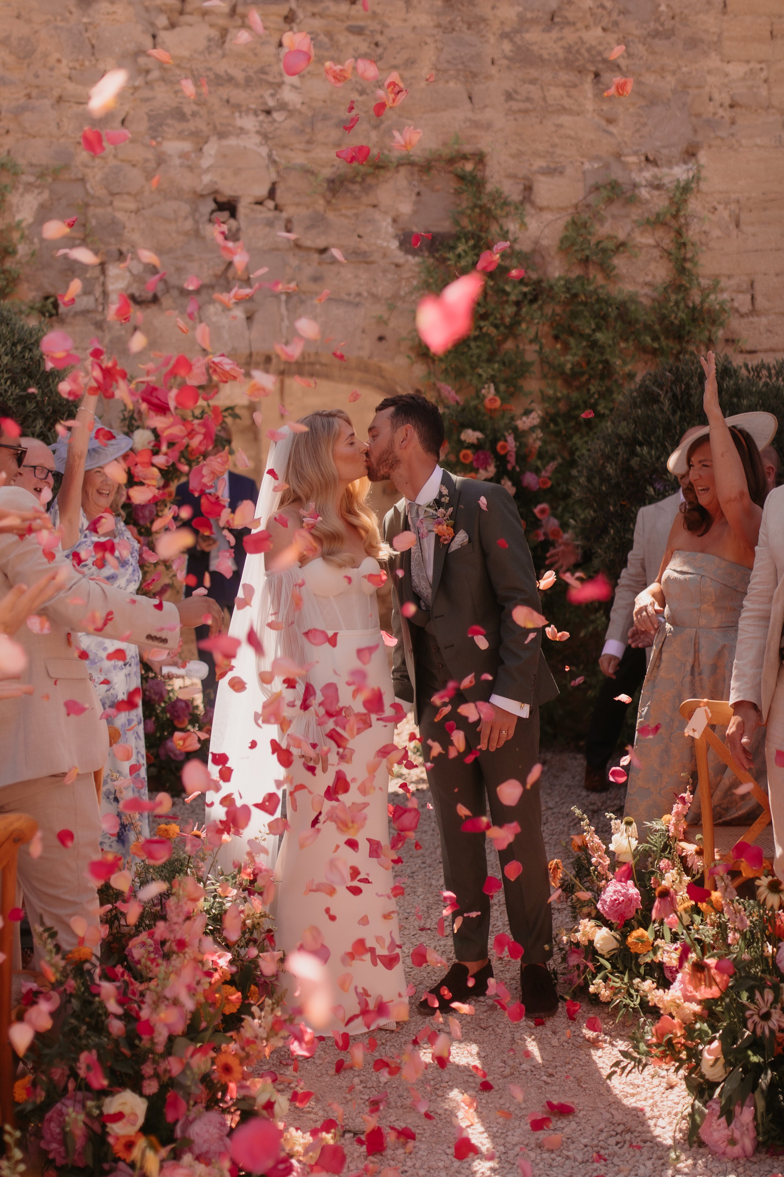 A fun and vibrant confetti shot at Domaine Blanche Fleur in Provence France, captured with a dreamy, editorial approach – timeless and romantic