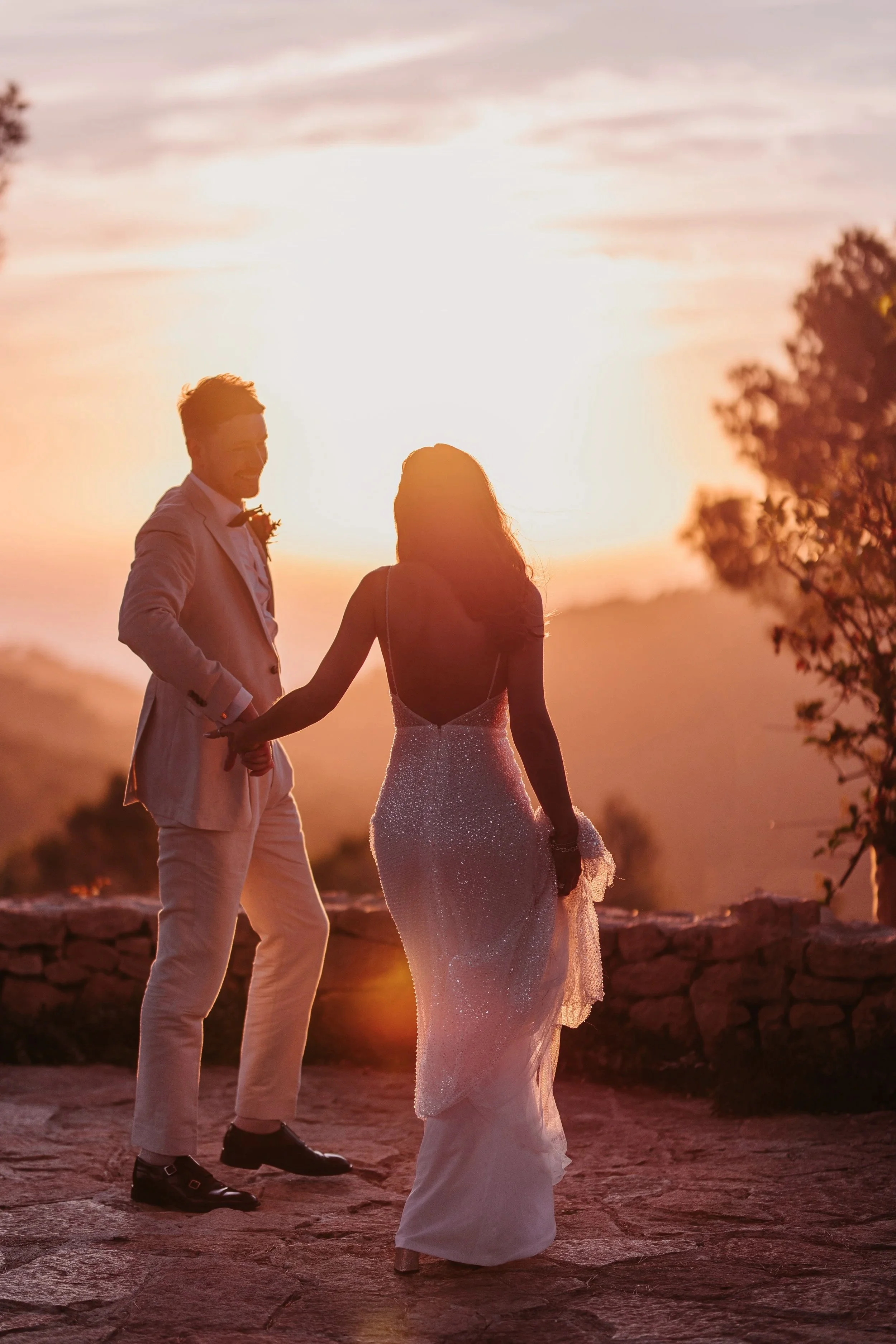 Ibiza wedding photographer couple portrait at sunset at Paissa den Bernat in Ibiza 
