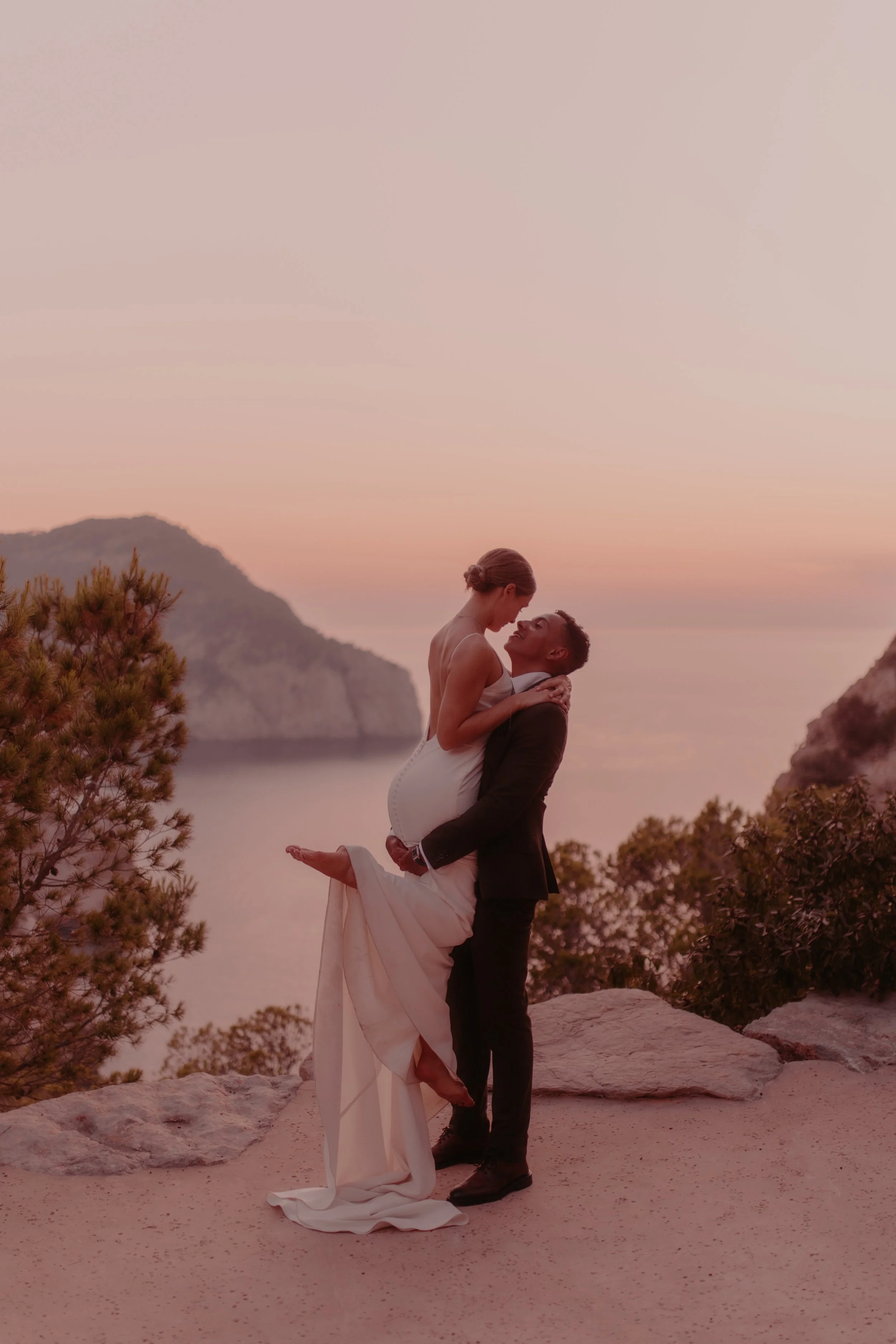 Ibiza wedding photographer golden hour bride and groom at Hacienda na Xamena