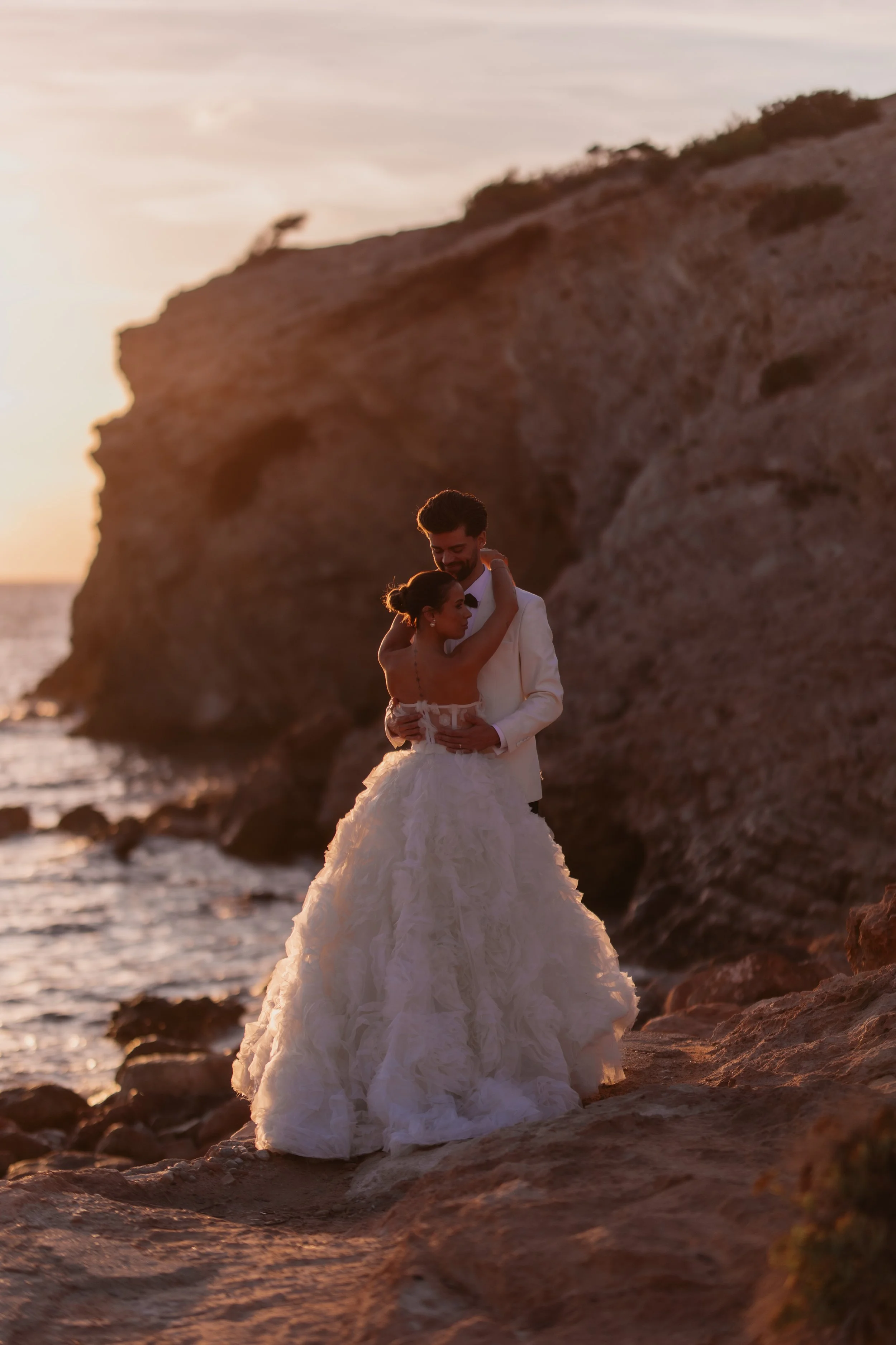 Ibiza wedding photographer suzie bonaldi bride beach sunset at Elixir ibiza wedding venue