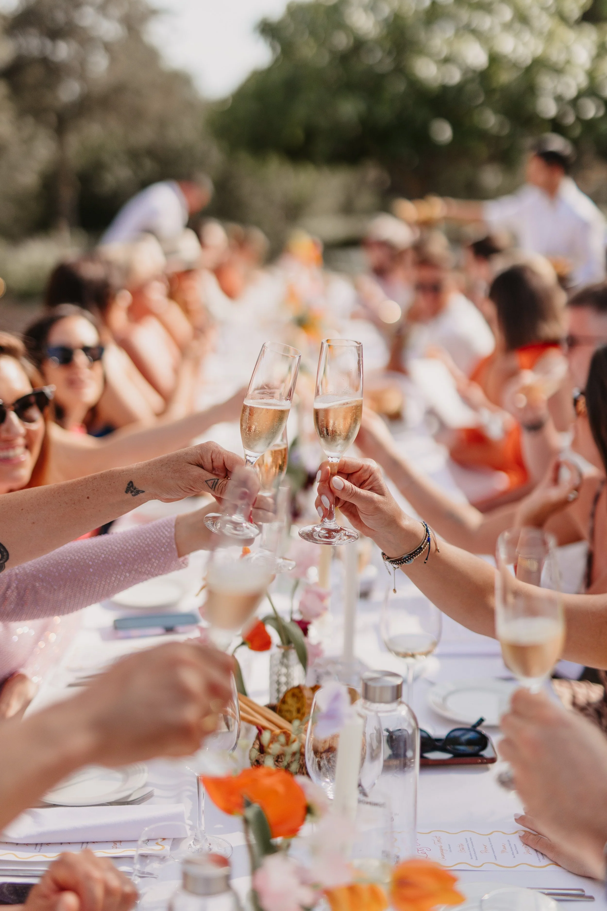 Ibiza wedding photographer champagne toast at Can Domingo Ibiza wedding venue