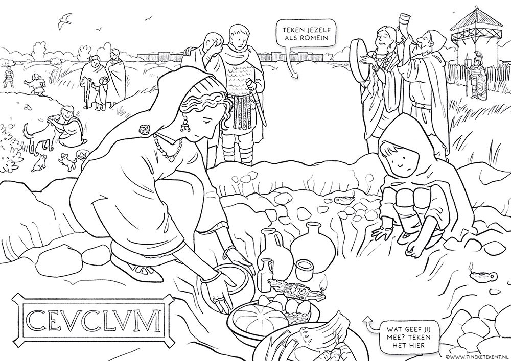 Kleurplaat over Romeins grafveld in Cuijk, in opdracht van BAAC BV