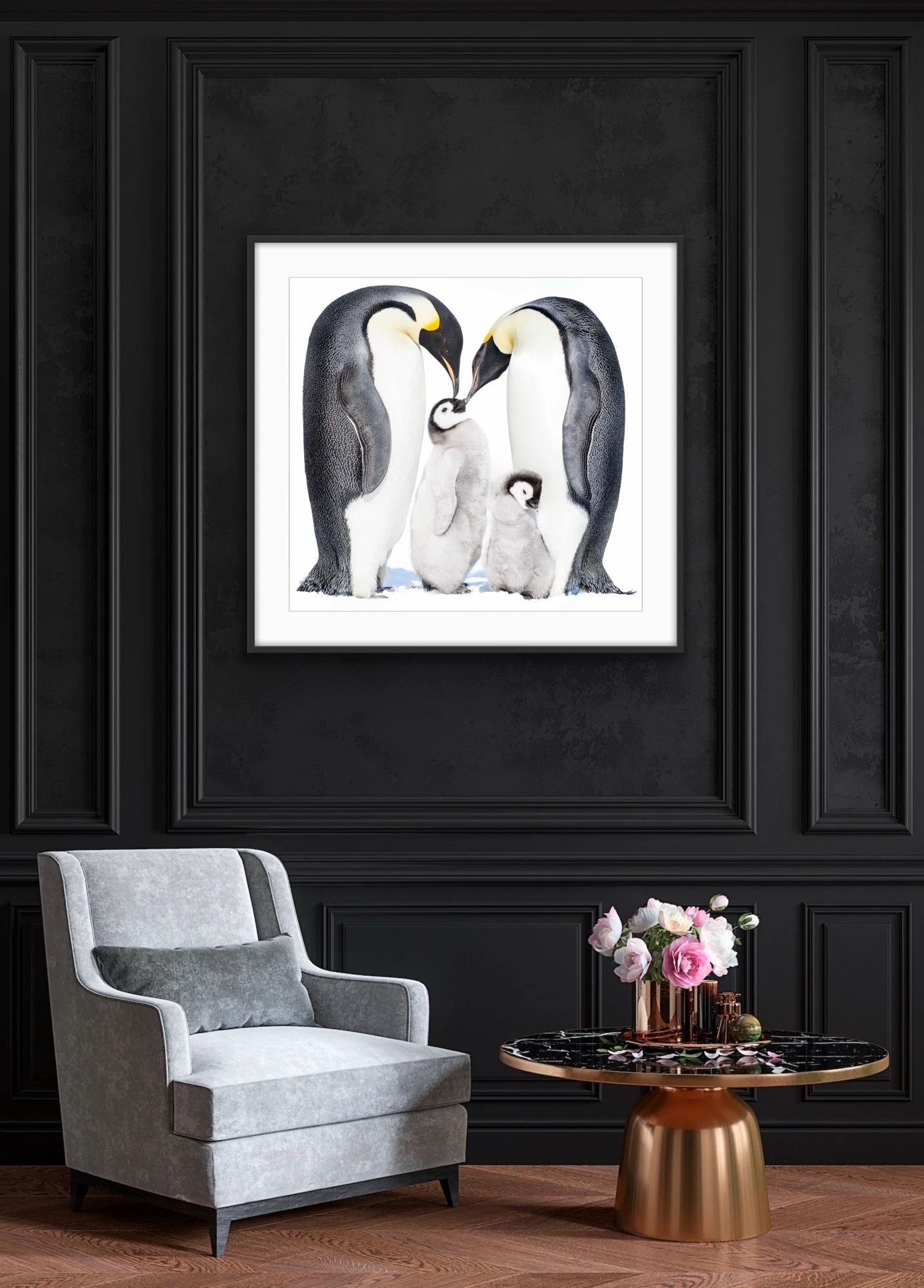 Room mock up with Penguin Yearning print