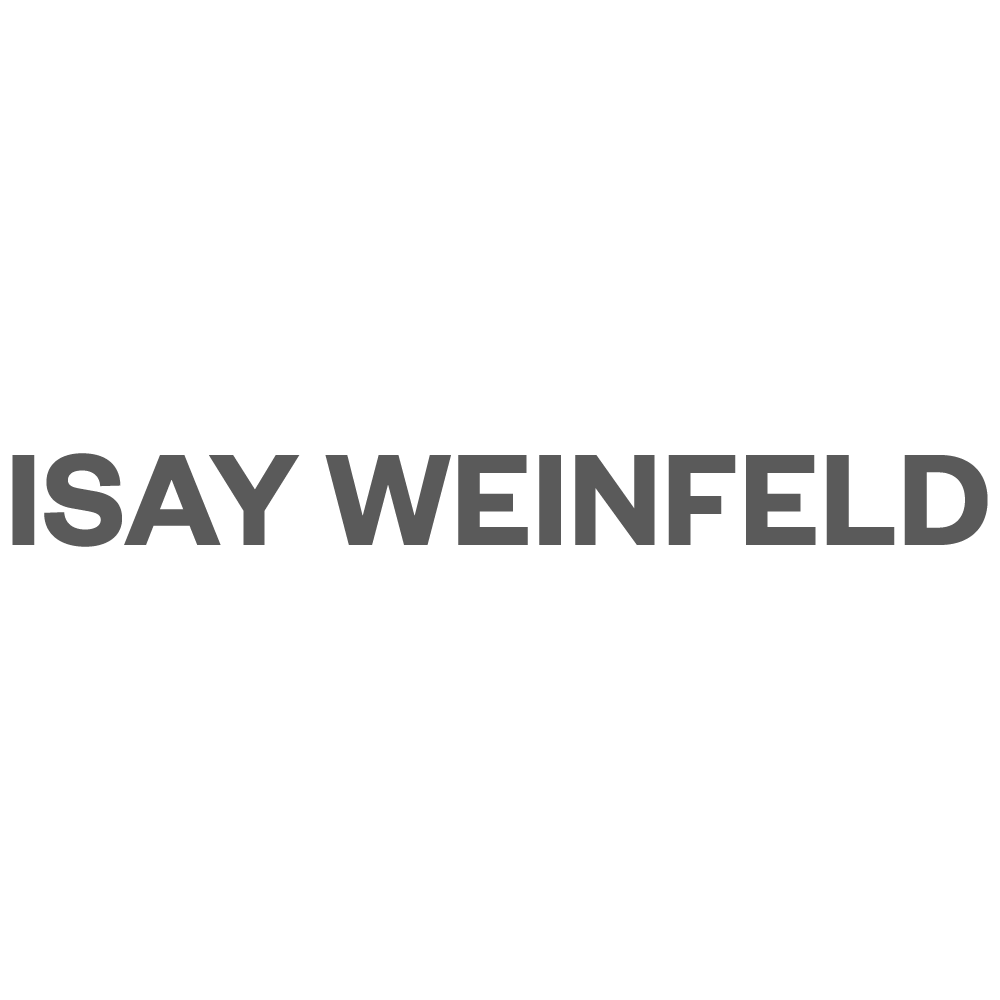 Black background with white text displaying 'ISAY WEINFELD' in bold capital letters.
