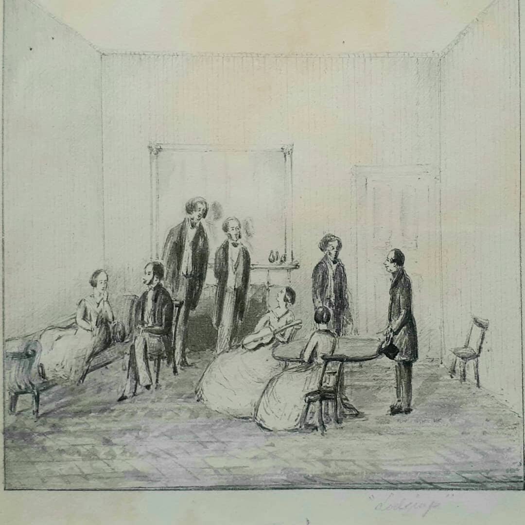 New year sorting through the stacks and piles revealed this little drawing.&nbsp;&nbsp;&nbsp;A typical conversation piece perhaps, but the room is curiously sparsely decorated, devoid of pictures, but with some Regency pieces of furniture &ndash; a G