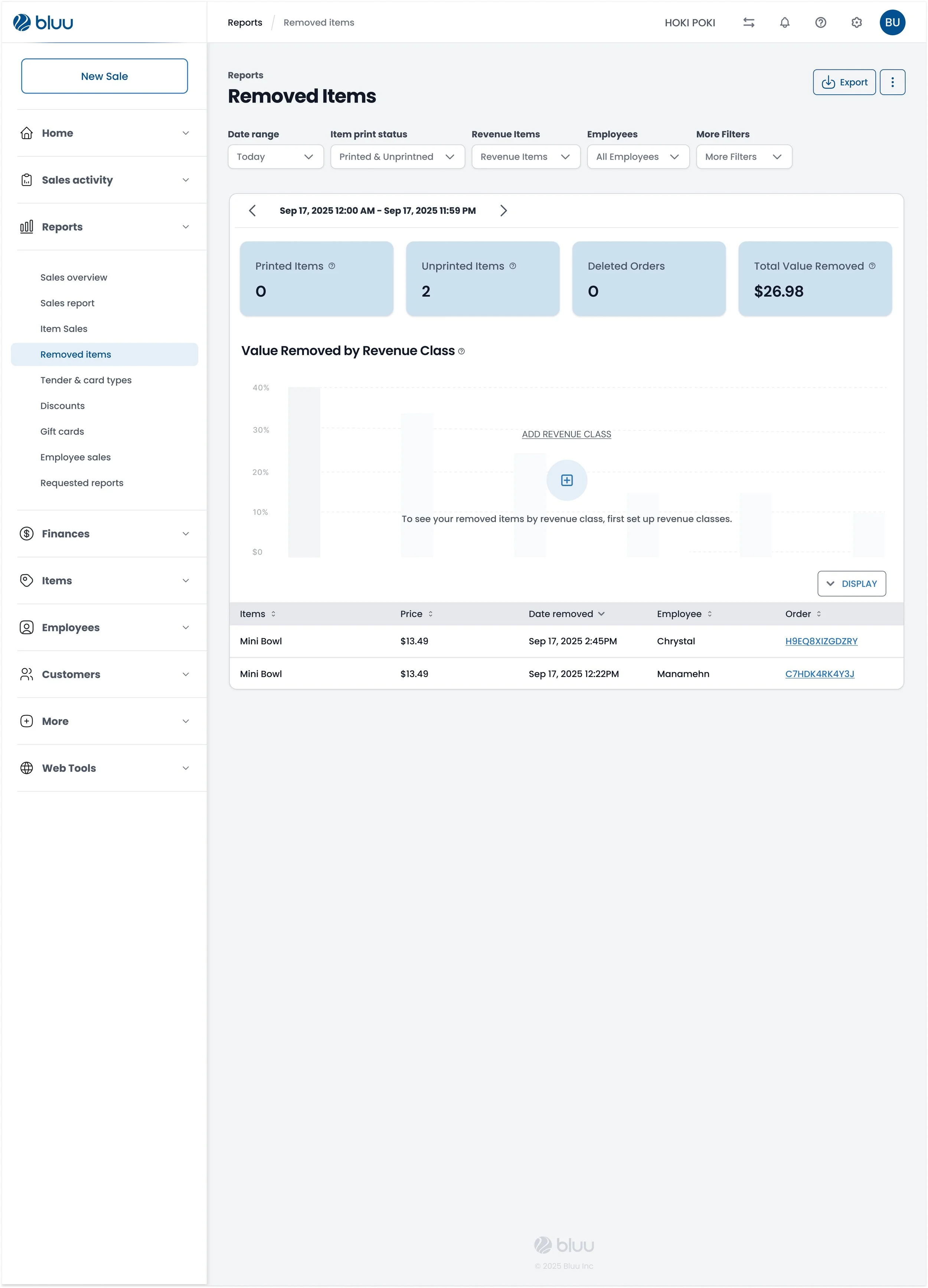 7. BLUU Back Office - Reports / Removed Items

