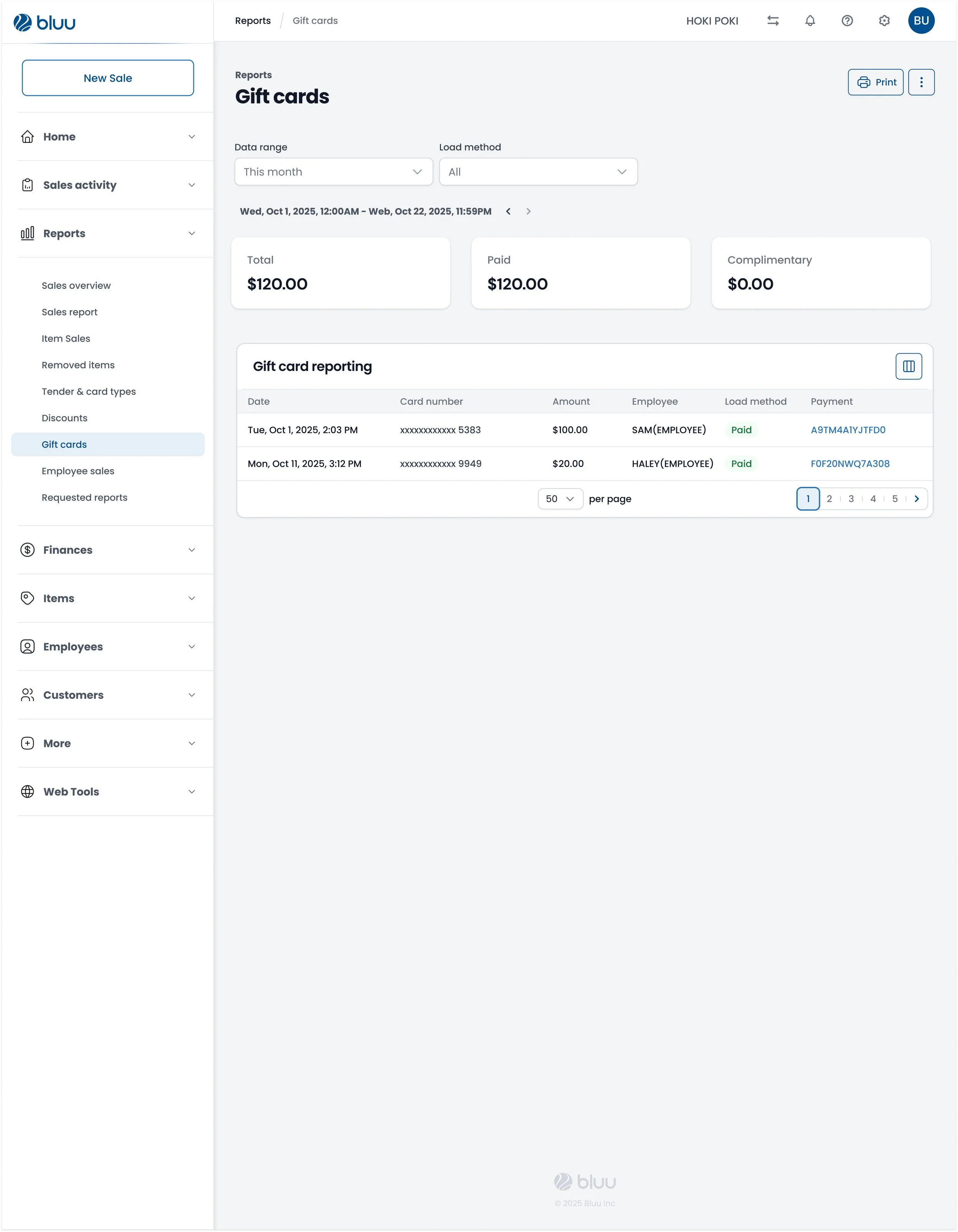 11. BLUU Back Office - Reports / Gift Cards
