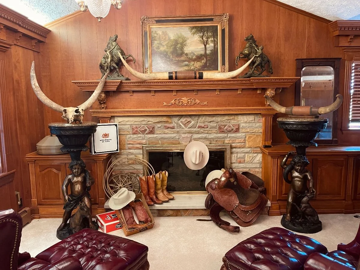 FAMILY ESTATE FARMHOUSE FILLED WITH JEWELRY, OIL PAINTINGS, SADDLES, LEATHER FURNISHINGS & ANTIQUE dental CABINET