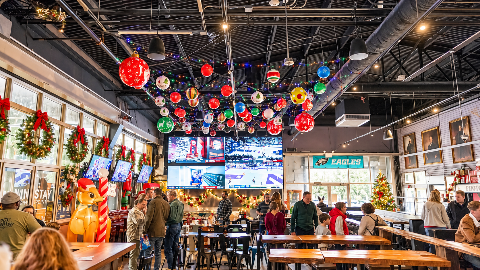 Festive Eagles Sports Bar Holiday Scene.png