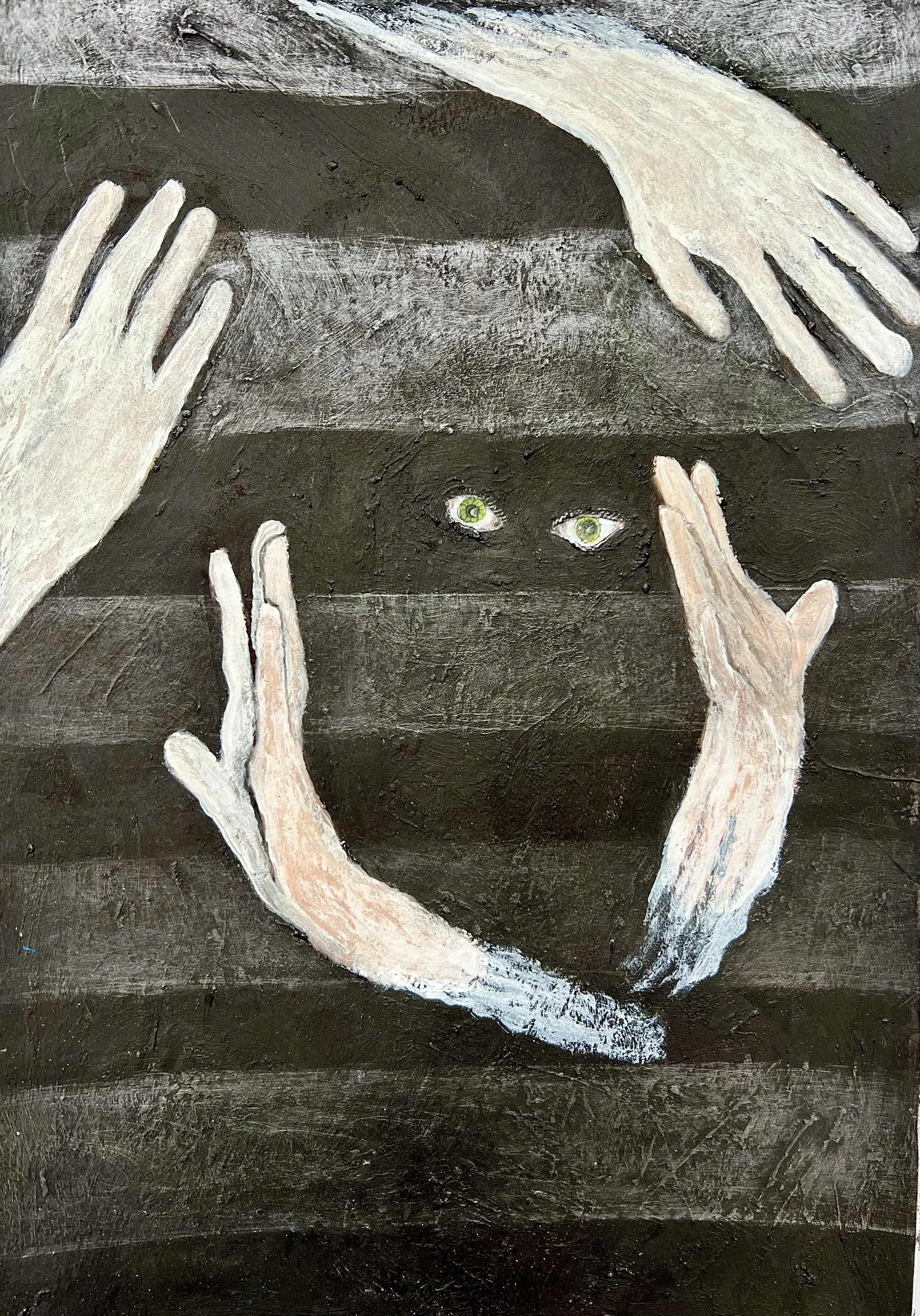 "In Darkness There is Light", 2023, powdered graphite, acrylic paint, colored pencil, Caran D'ache crayon.