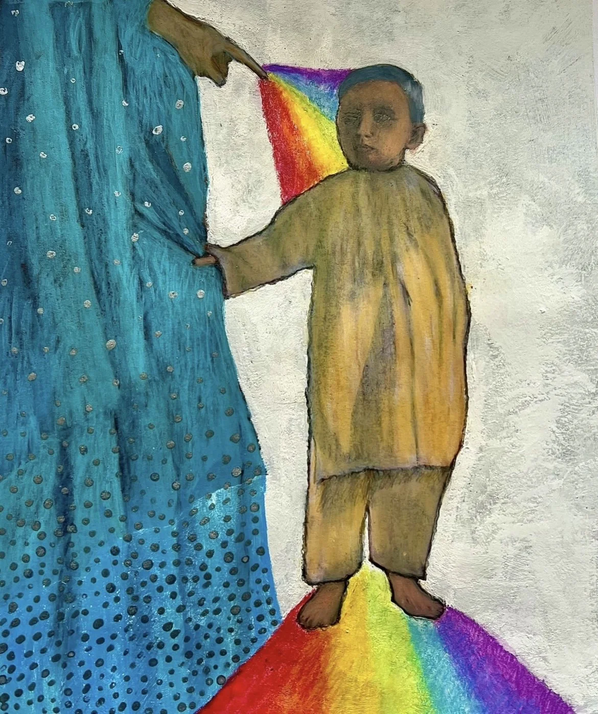 "Harmonic Convergence", 2021, acrylic paint, watercolor, Caran D'ache crayon, graphite.