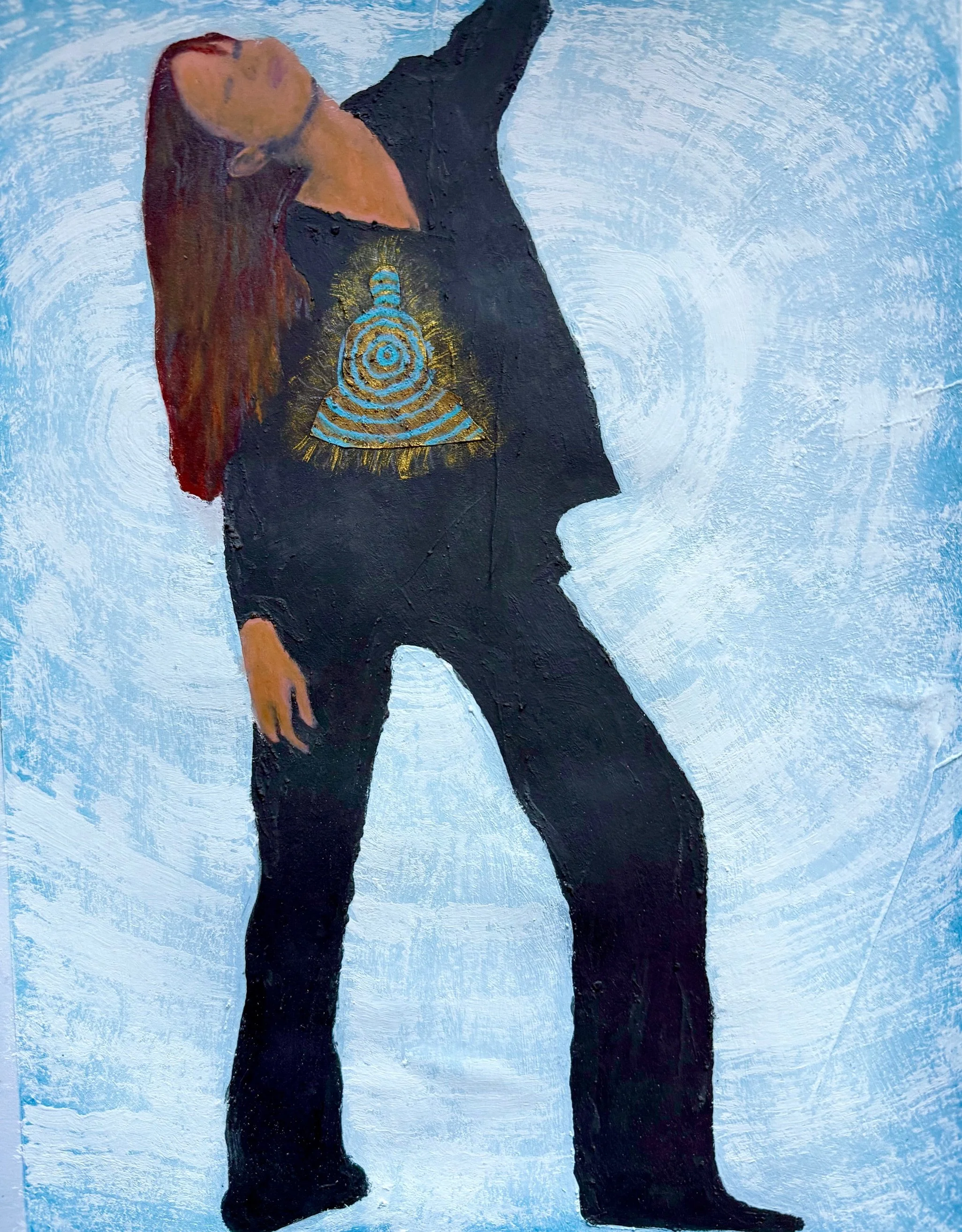 "I Believe in What My Breath Can Do", 2024, acrylic paint, watercolor, collage, Caran D'ache crayon.