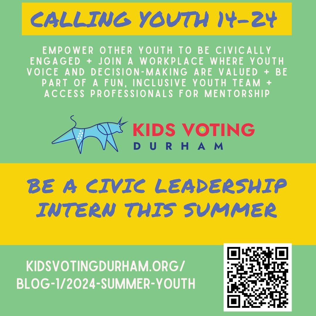 What are you doing to make a difference this summer? Applications still open for Kids Voting's Civic Leaders program through 5/15! https://www.kidsvotingdurham.org/blog-1/2024-summer-youth