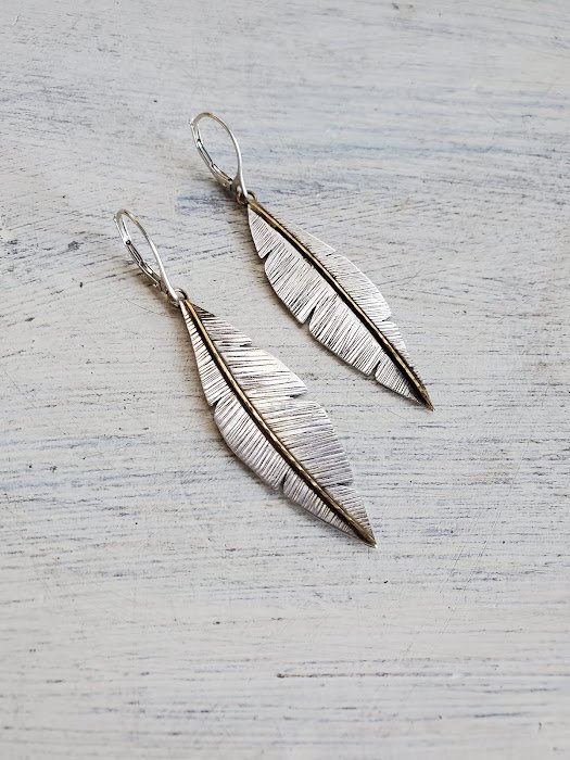 Dramatic Statement Silver Colored Large Feather Earrings With Surgical –  SaraAtMidnight