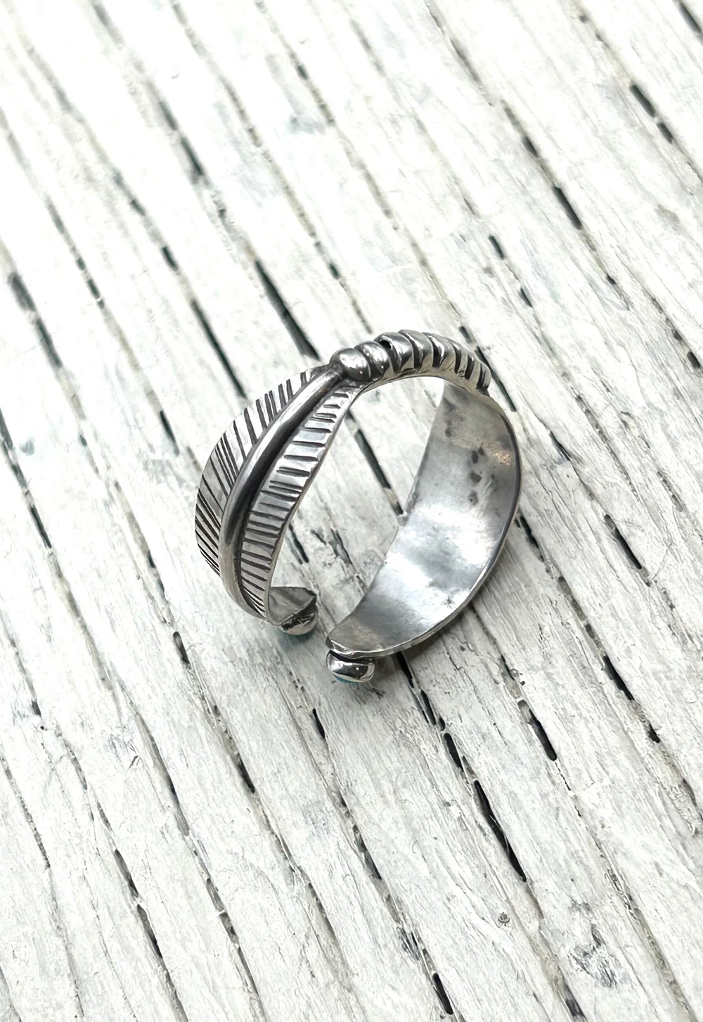 Feather Wrap Ring with Turquoise — Sarah Schneider Silversmith